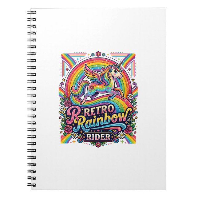 Cuaderno Jinete de Arcoíris Retro Unicornio (Frente)