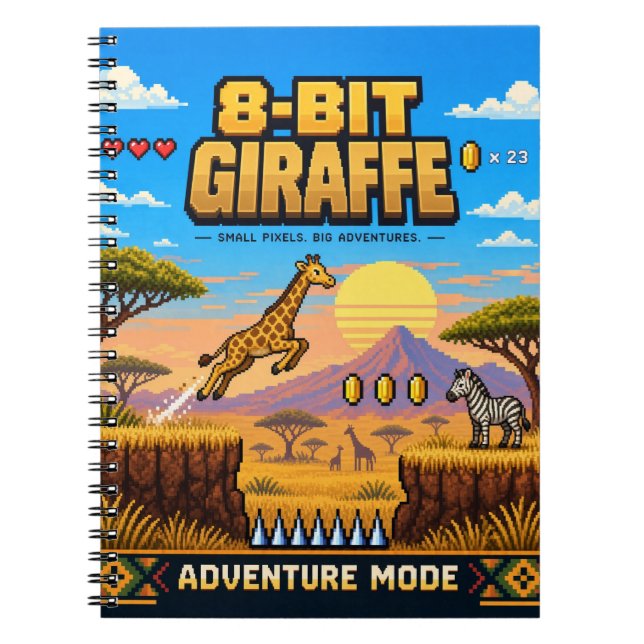 Cuaderno Jirafa, arte de píxeles retro de 8 bits (Frente)