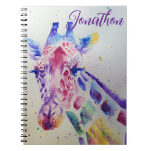 Cuaderno Jirafa Colorida Arte Acuarela Animales Niños