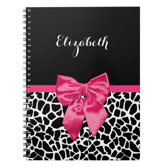 Cuaderno Jirafa de Impresión con Lazo Rosa Caliente Nombre (Frente)