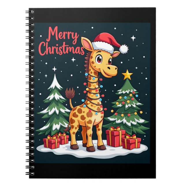 Cuaderno Jirafa Feliz Navidad Encendido del Árbol de Navida (Frente)