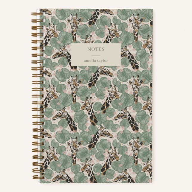 Cuaderno Jirafa Verde Salvia Notas Botánicas Tropicales (Anverso)