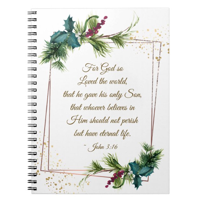 Cuaderno John 3:16 Dios amó a los Navidades del mundo (Frente)