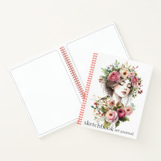 Cuaderno Journal Art Sketchbook Women with Roses-Wreath V01