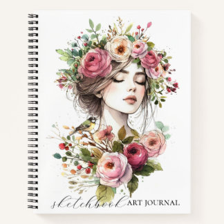 Cuaderno Journal Art Sketchbook Women with Roses-Wreath V02