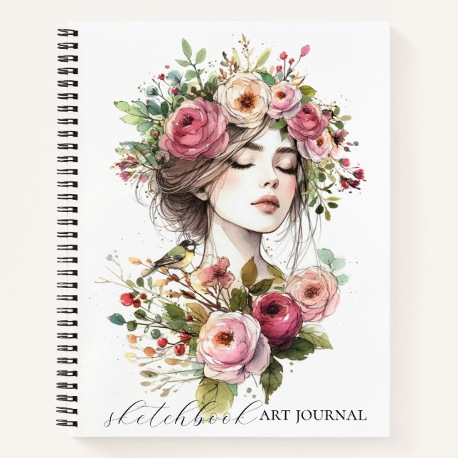 Cuaderno Journal Art Sketchbook Women with Roses-Wreath V02 (Anverso)