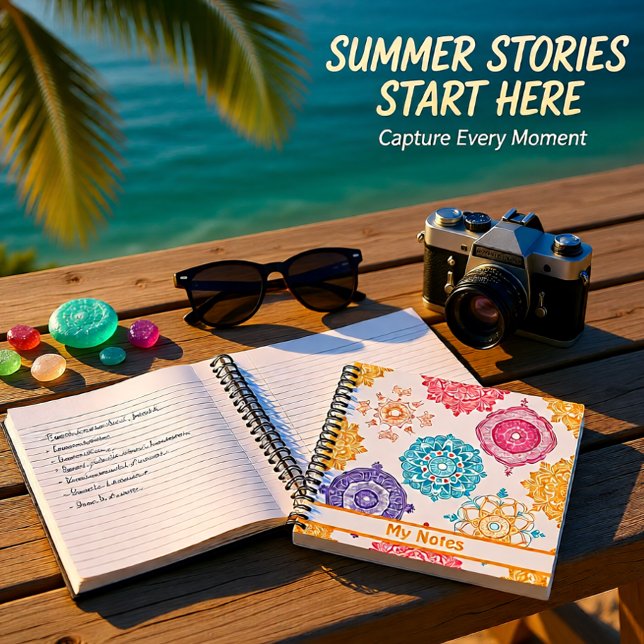 Cuaderno JOURNAL Gold vibrante Mandala personalizado portát (Colorful Mandala Pattern – Boho Floral Notebook)