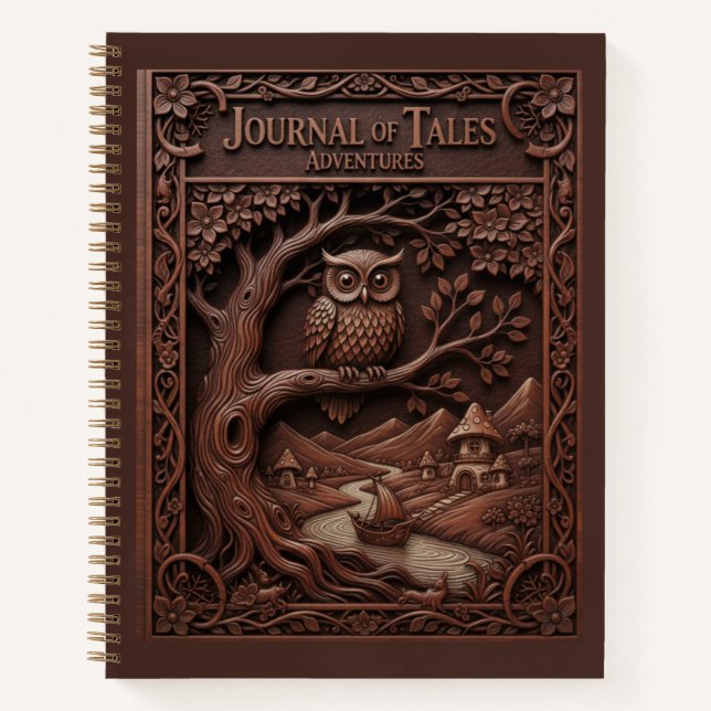 Cuaderno Journal of Tales Wood Carved Owl Adventure Journal (Anverso)