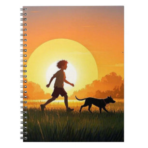 Cuaderno Joven con perro al atardecer