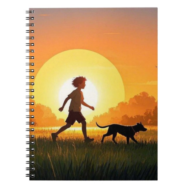 Cuaderno Joven con perro al atardecer (Frente)