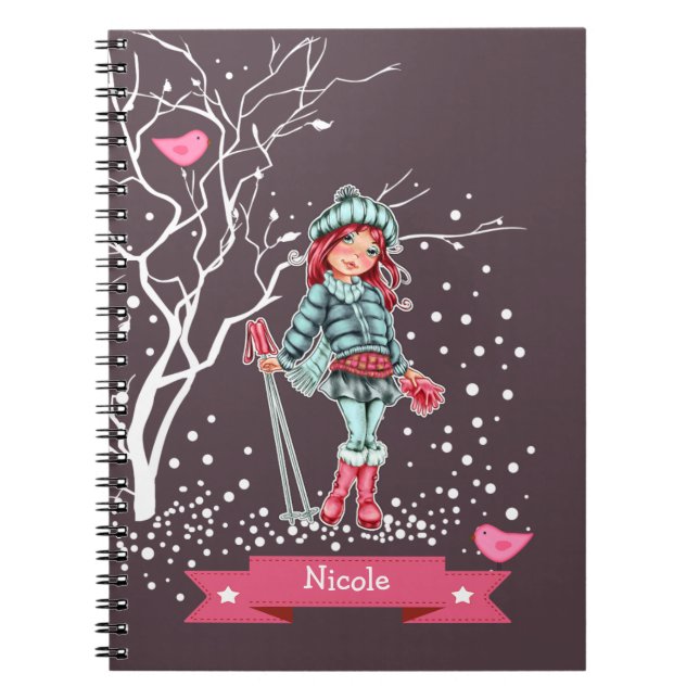 Cuaderno Jóven esquiadora Chica | Entrega de Navidades de n (Frente)