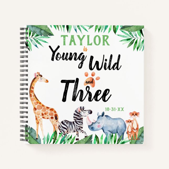Cuaderno Joven salvaje y tres cumpleaños safari invitado (Anverso)