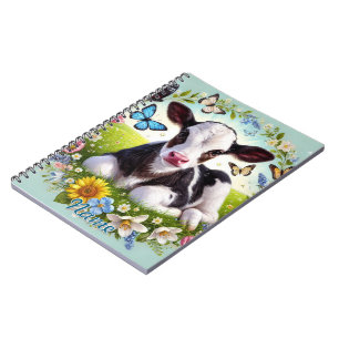 Cuaderno Jóven ternera con guirnaldas florales y mariposas