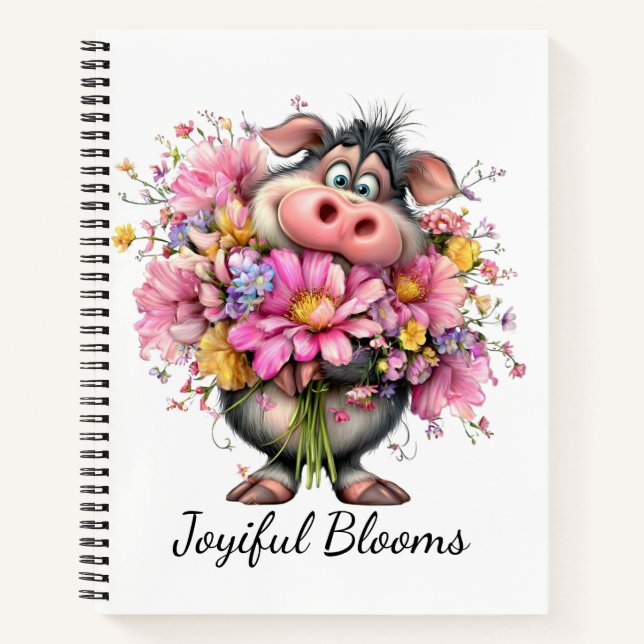 Cuaderno Joyful Blooms Cute Animal Floral Spiral Notebook (Anverso)