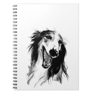 Cuaderno Joyful Borzoi Pintura de tinta negra y blanca