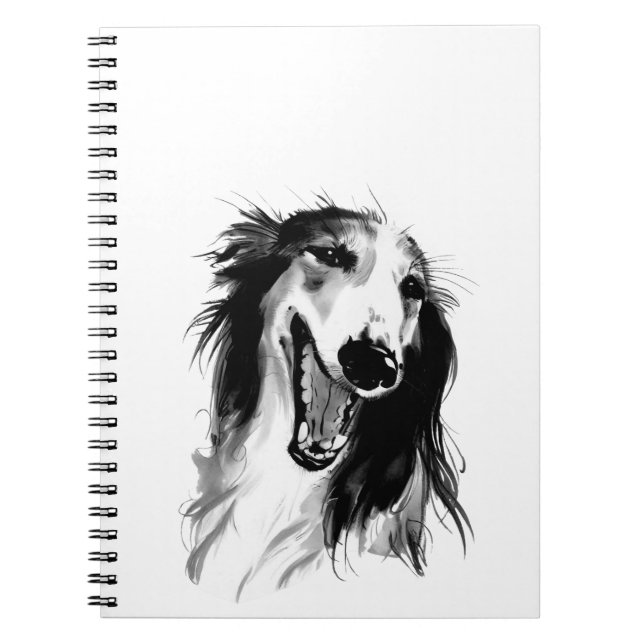 Cuaderno Joyful Borzoi | Pintura de tinta negra y blanca (Frente)