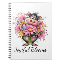 Cuaderno Joyiful Blooms: Cute Pig & Floral Spiral Notebook