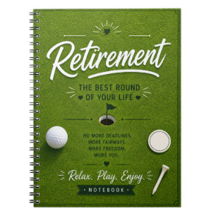 Cuaderno Jubilación de golf con bandera en campo de golf go