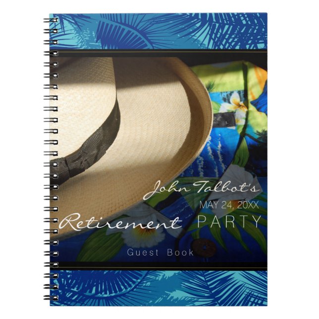 Cuaderno Jubilación tropical con invitado de palmas azules (Frente)