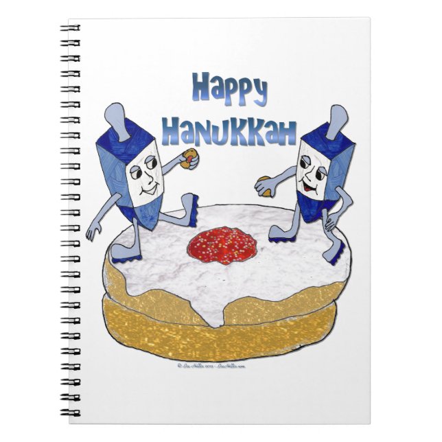 Cuaderno Judaica Happy Hanukkah Dancing Dreidels Doughnut (Frente)