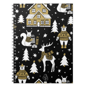 Cuaderno Juego de copas de nieve Black and White Merry Chri