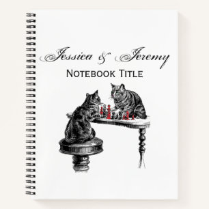 Cuaderno Juegos de mesa Dos gatos jugando al ajedrez rojo