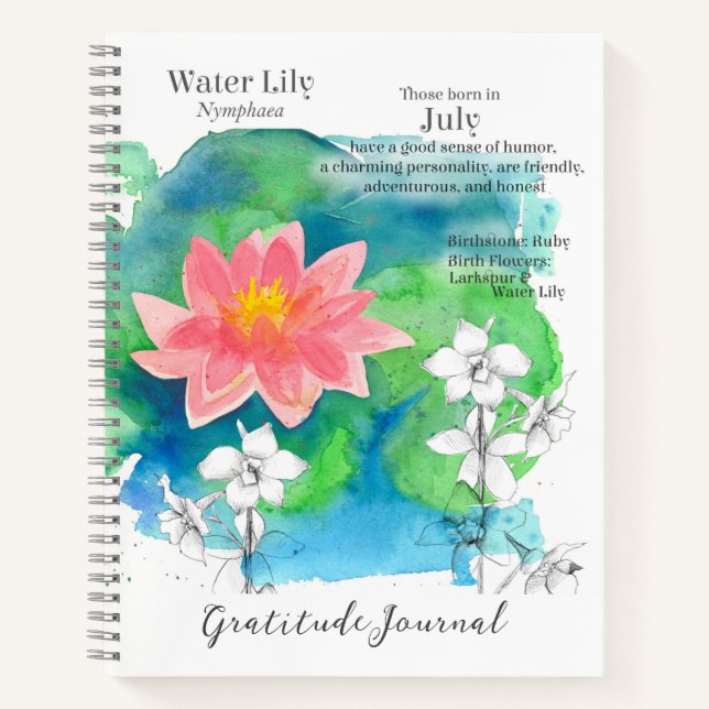 Cuaderno Jueves, cumpleaños Waterlily Larkspur Gratitude Jo (Anverso)
