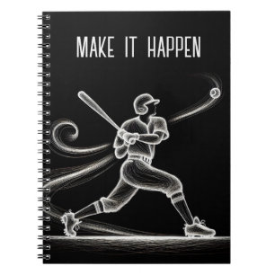 Cuaderno Jugador De Béisbol Neón Con Cita