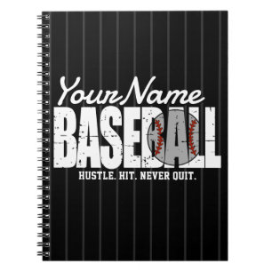 Cuaderno Jugador de béisbol retro ADD NAME equipo de rayas