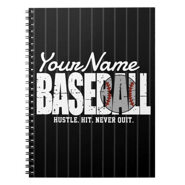 Cuaderno Jugador de béisbol retro ADD NAME equipo de rayas (Frente)