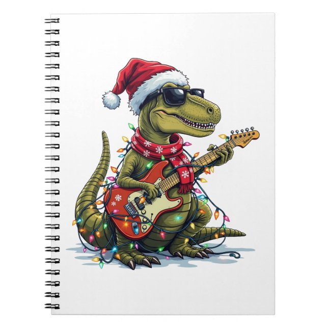 Cuaderno Jugador de guitarra de dinosaurio navidad (Frente)