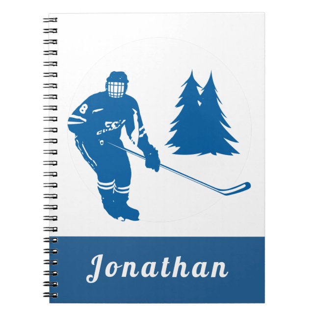 Cuaderno Jugador de hockey sobre hielo azul nombre personal (Frente)
