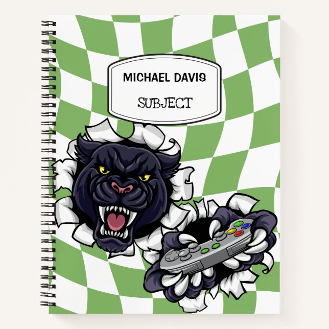 Cuaderno Jugador de Pantera Negra sosteniendo un control de (Anverso)