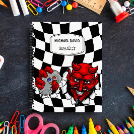 Cuaderno Jugador del Diablo Rojo Sosteniendo un Controlador