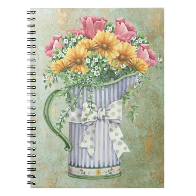 Cuaderno Jugo de rayas azules y blancas con flores (Frente)