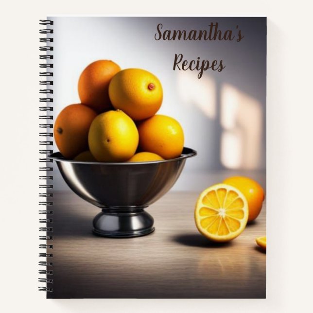Cuaderno Jugosos limones apilados en tazón de plata. Editab (Anverso)