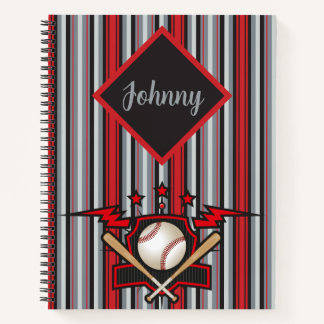 Cuaderno Juguemos a la pelota roja y gris rayada