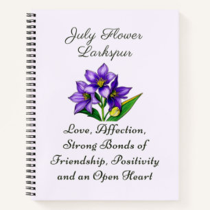 Cuaderno Julio Mes de Nacimiento Flor Larkspur Arte Floral
