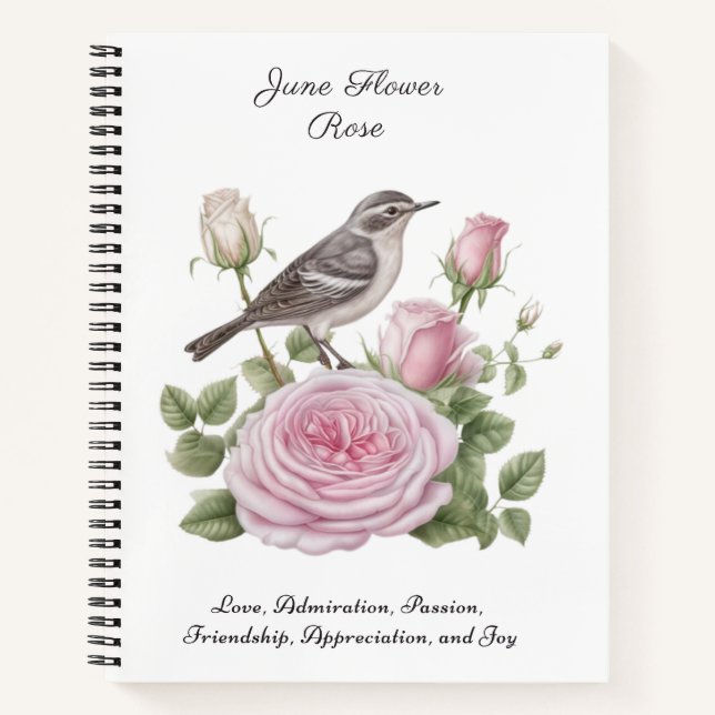 Cuaderno Junio Mes de Nacimiento Rosa de Flores Elegante Cu (Anverso)