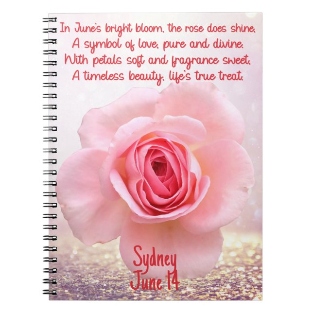 Cuaderno Junio Rosa Bloc de notas en espiral de flores de n (Frente)