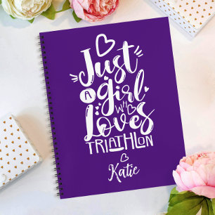 Cuaderno Just A Girl Triatlón Amor Diversión Púrpura Blanco