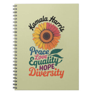 Cuaderno Kamala Harris Peace Love Equality Hope Diversity