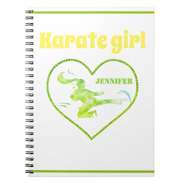Cuaderno Karate Chica Arte Marcial Verde Amarillo Moderno G (Frente)