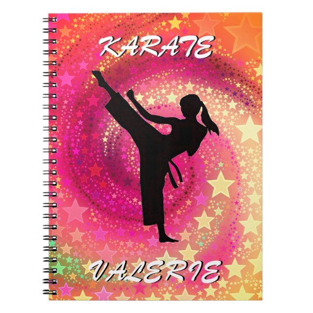 Cuaderno Karate Chica Kick Stars y Swirls Retro (Frente)