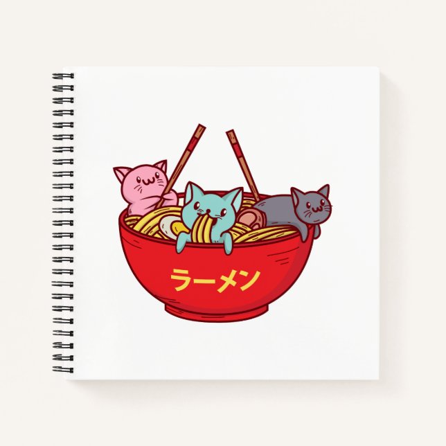 Cuaderno Kawaii Anime Cat Gracioso Adorable Ramen Japonés (Anverso)