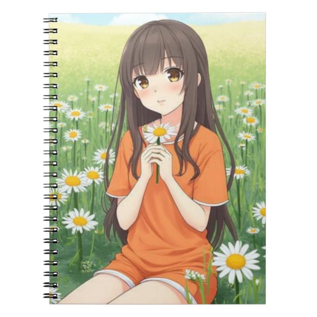 Cuaderno Kawaii Anime Girl in Daisy Garden (Frente)