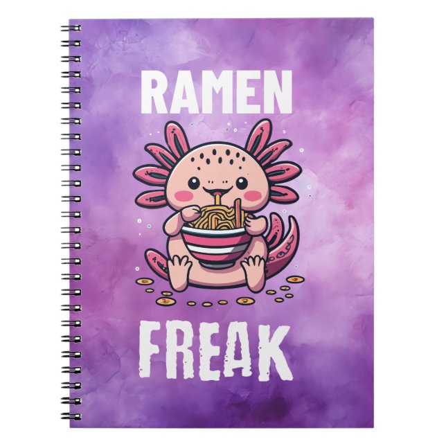 Cuaderno Kawaii Axalotl comiendo Ramen (texto blanco) (Frente)