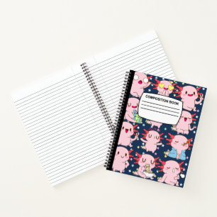 Cuaderno Kawaii Axolotl bloc de notas de composición en esp