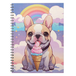 Cuaderno Kawaii Bulldog francés helado arcoiris