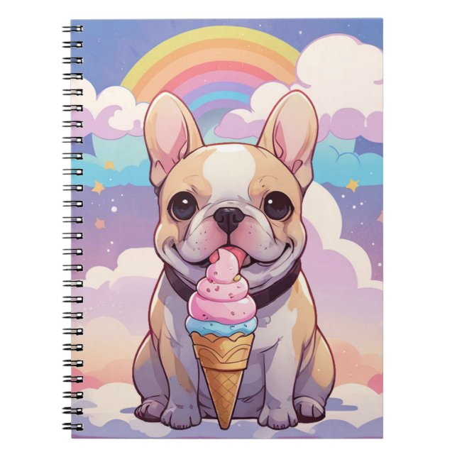 Cuaderno Kawaii Bulldog francés helado arcoiris (Frente)